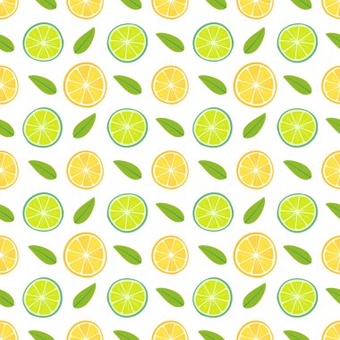 Sarı limon ve yeşil limon ile dikişsiz dekoratif arka plan. Limon ve kireç deseni