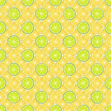 Sarı limon ve yeşil limon ile dikişsiz dekoratif arka plan. Limon ve kireç deseni