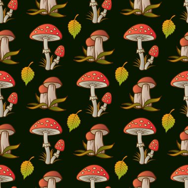 Amanita mantarel çizilmiş desen. - Vektör