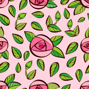 Pembe el çizilmiş gül desen. Güller dikişsiz vektör deseni.