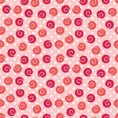 Soyut pembe arka plan. Polka arka plan üzerinde pembe spiraller, ambalaj kağıdı, kumaş, tekstil ve vb için girdaplar ile Soyut pembe desen. 
