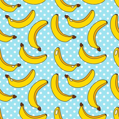 Arka planda sarı muz dikişsiz vektör deseni. Duvar kağıtları için el çizilmiş muz desen, desen dolgular, arka planlar, yüzey dokular, tekstil. ambalaj kağıdı. 