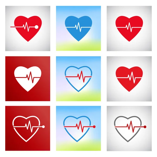 Conjunto Iconos Vectoriales Cardiograma Pulso Del Cardiograma Cardíaco Concepto Salud — Archivo Imágenes Vectoriales