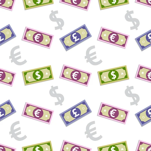 Dolar Euro Funt Banknoty Waluty Backgound Pływające Banknoty Bezszwowe Wzór — Wektor stockowy