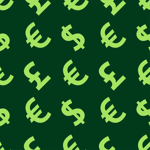 Green Background Currency World Currency Signs Vector Seamless Pattern Foreign — Stock Vector