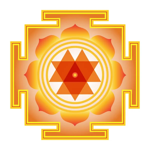 オレンジ マンダラシュリ ドゥルガ ヤントラインドのマンダラ ヤントラヒンドゥー教ベクトル記号 インドからのお守り オレンジ色の幾何学的シンボル — ストックベクタ