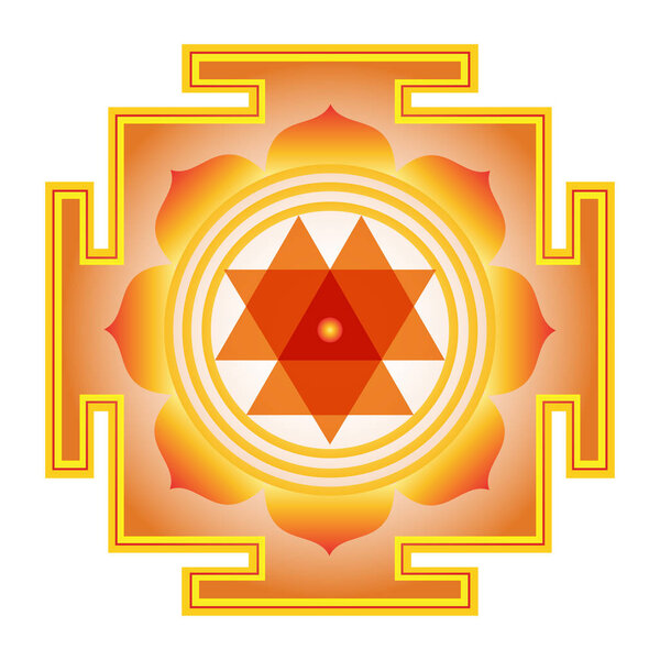 Orange Mandala. Shri Durga-Yantra. Indian mandala yantra. Hinduism vector symbol. Amulet from India. Orange geometric symbol.