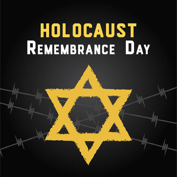 Holocaust Remembrance Day, January 27, Jewish star in the barbed wire, vector illustration. Yellow Star of David