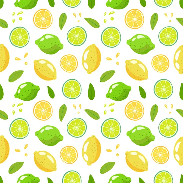 Zitronen Und Limetten Von Hand Gezeichnet Nahtlose Muster Auf Weißem — Stockvektor