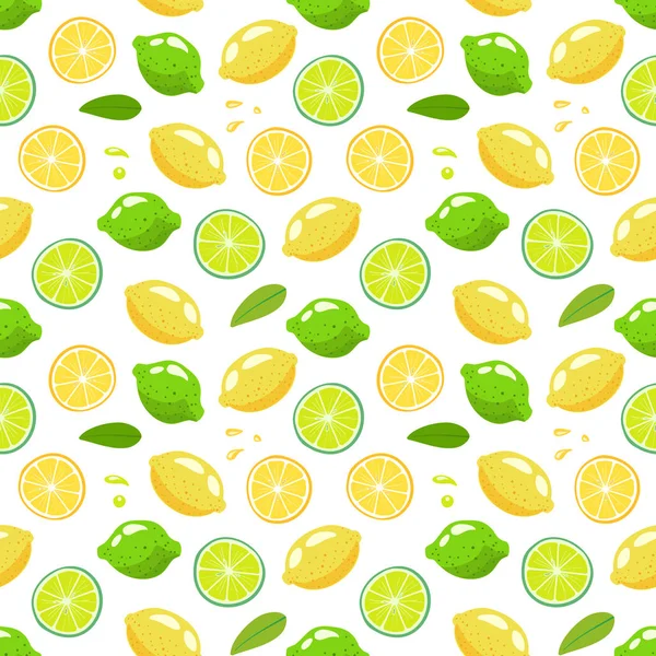Nahtloser Dekorativer Hintergrund Mit Gelben Zitronen Und Grünen Limetten Zitrone — Stockvektor