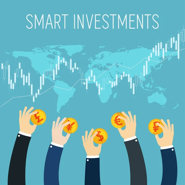 Ilustración Plana Negocios Internacionales Una Inversión Inteligente Manos Hombre Negocios — Vector de stock