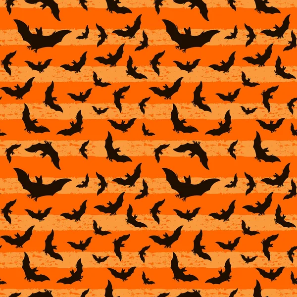 Fledermäuse Halloween Nahtlose Muster Mit Orangefarbenem Hintergrund Fledermäuse Silhouette Vektor — Stockvektor