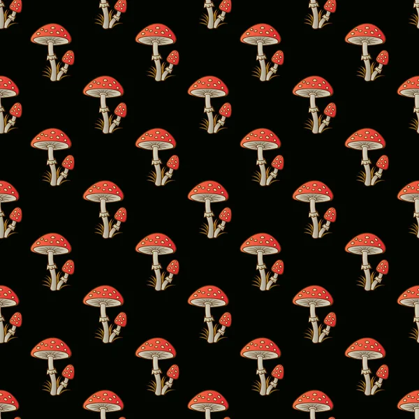 Amanita Rode Paddenstoelen Vector Patroon Poison Rode Paddenstoel Illustratie — Stockvector