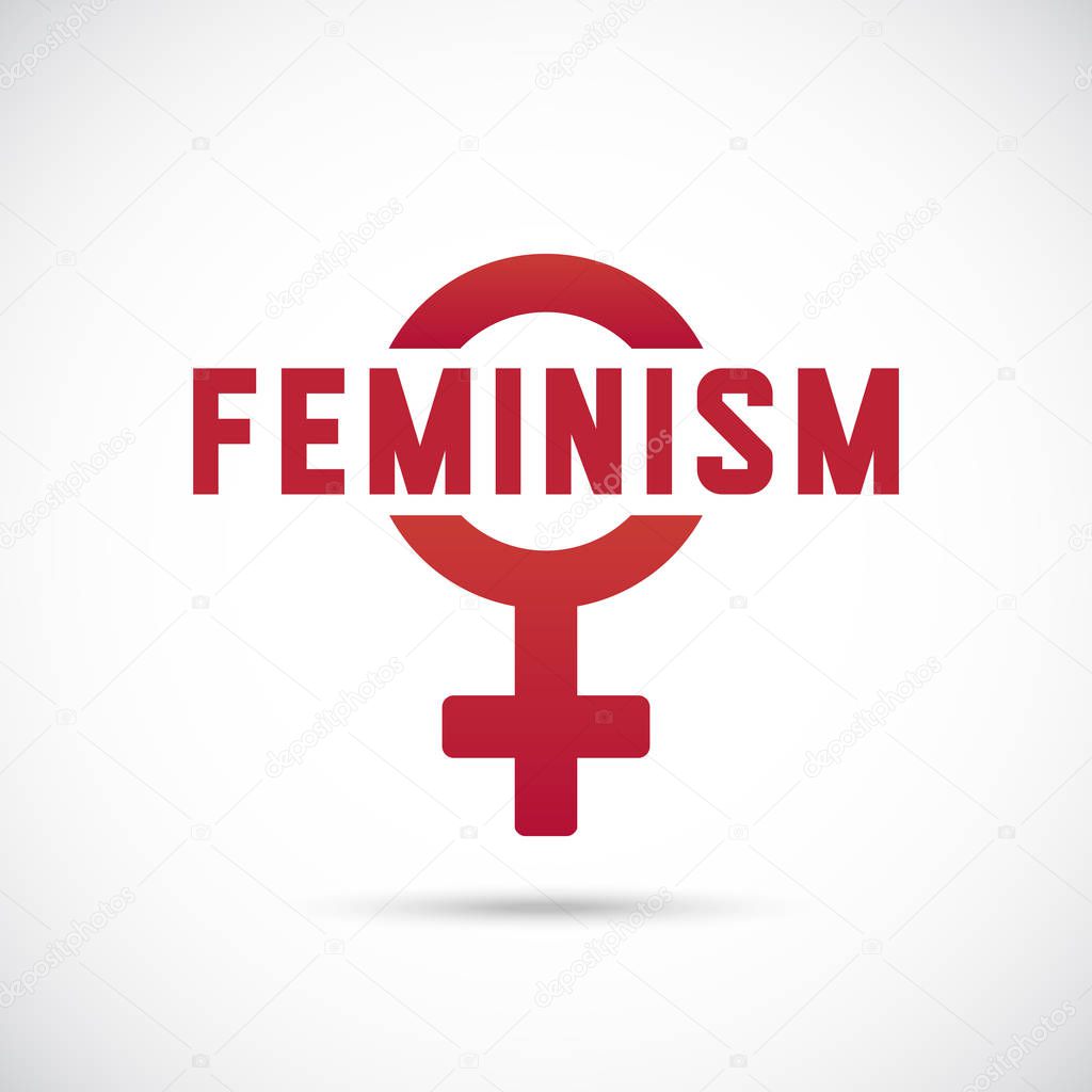 Sign of feminine gender. Female Symbol with Text. Feminism. Woman's rights vector concept. 