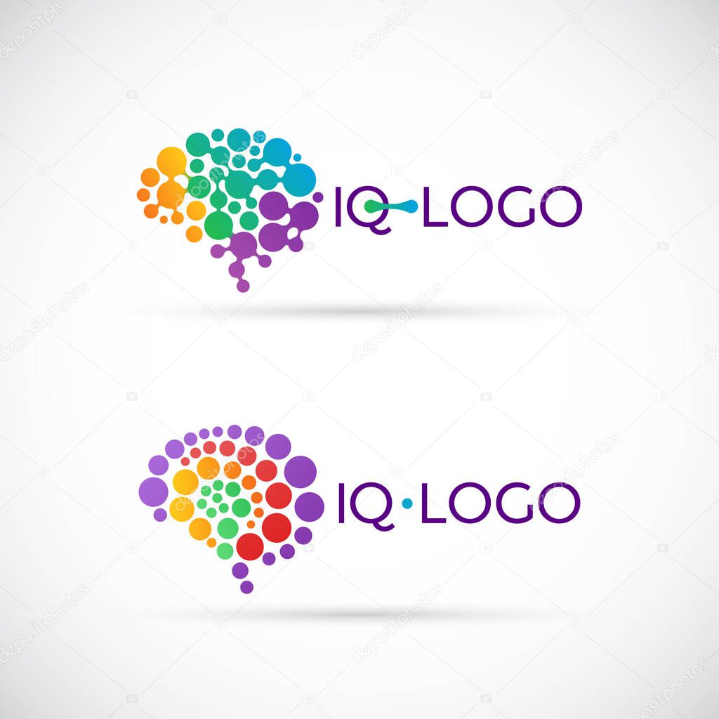 Colorful brain logo made of circles. Brain logo design template. 