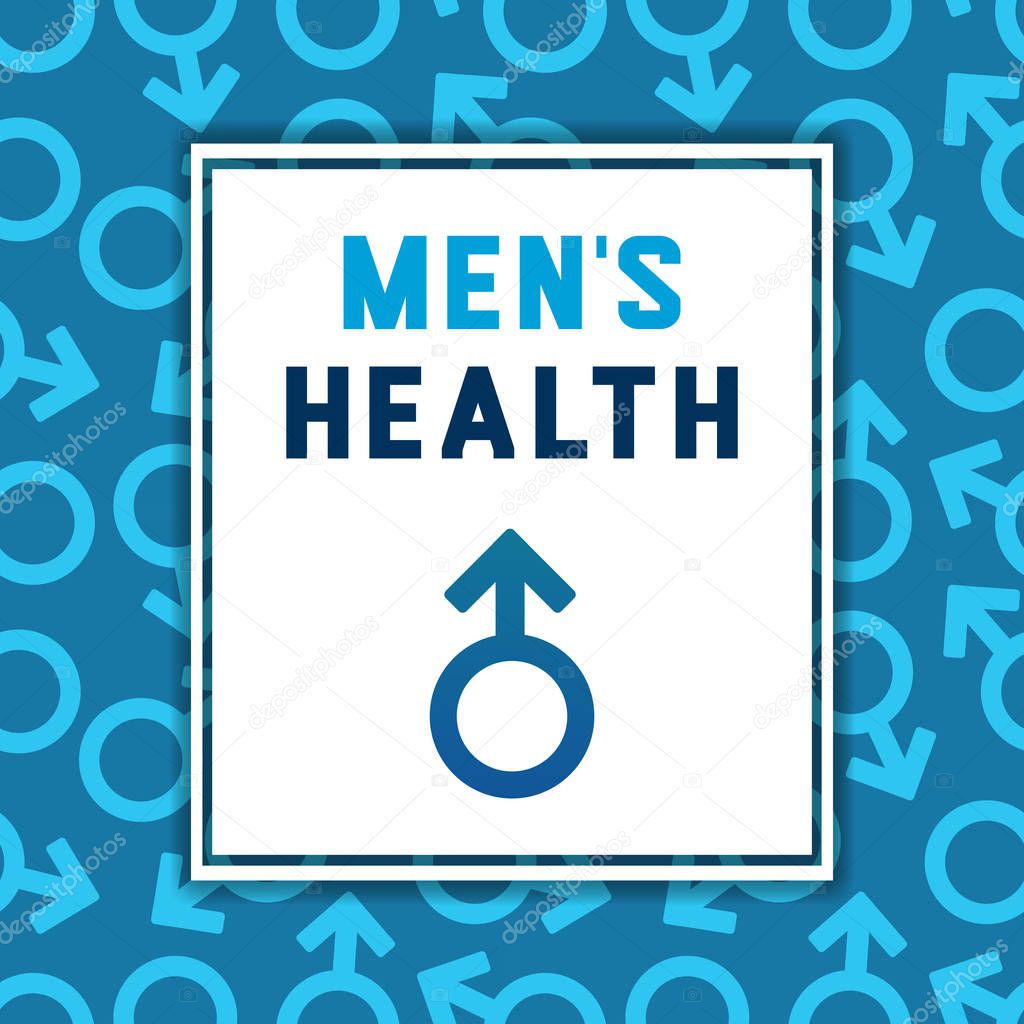 Men's health concept poster. Medical concept. ale healthcare poster, card, banner. Mars symbol.