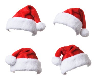 Noel Baba'nın kırmızı şapka beyaz arka plan üzerinde izole kümesi