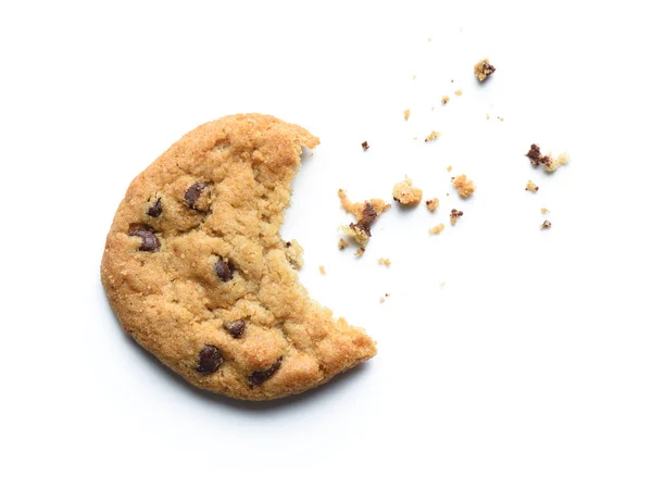 Bitten Chocolate Chip Cookie Isolated White Background — Stock Photo, Image