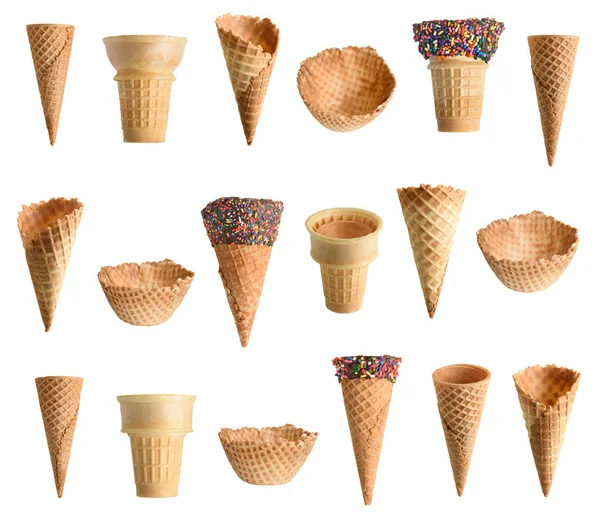 Collection Ice Cream Cones Chocolate Sprinkles Isolated White Background — Stock Photo, Image