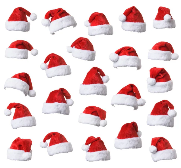 Collezione Cappello Rosso Babbo Natale Isolato Sfondo Bianco — Foto Stock