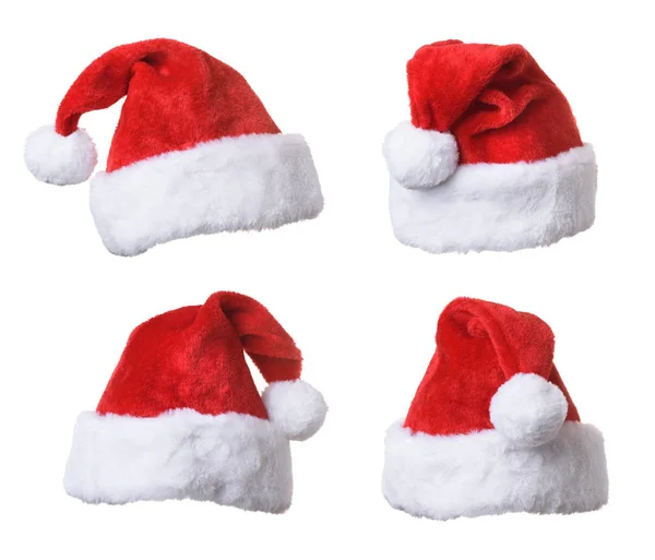 Collezione Cappello Rosso Babbo Natale Isolato Sfondo Bianco — Foto Stock