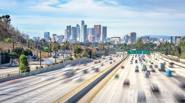 Los Angeles City Freeway Traffic At Sunny Day — Stock Photo, Image
