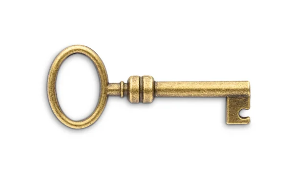 Vintage golden skeleton key isolated on white background — Stock Photo, Image