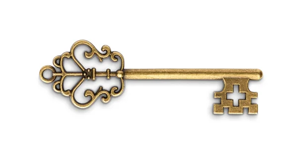 Vintage gouden Skeleton Key geïsoleerd op witte achtergrond — Stockfoto