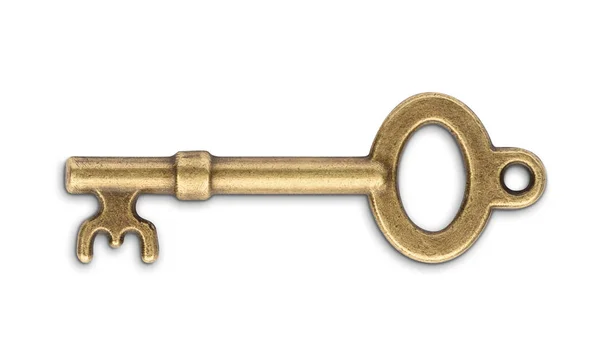 Vintage golden skeleton key isolated on white background — Stock Photo, Image