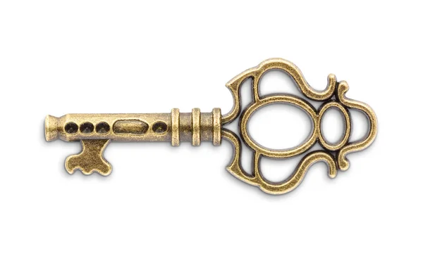 Vintage golden skeleton key isolated on white background — Stock Photo, Image
