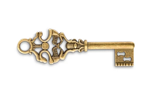 Vintage gouden Skeleton Key geïsoleerd op witte achtergrond — Stockfoto