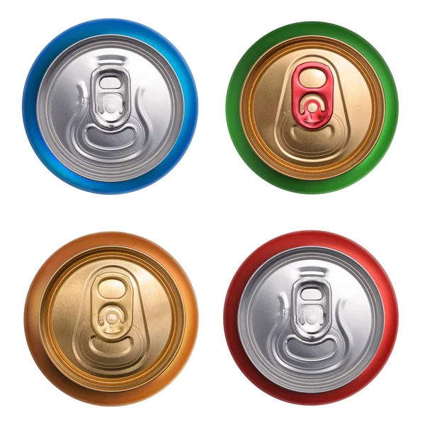 Set of drink cans. Top view isolated on white background — Stock Photo, Image