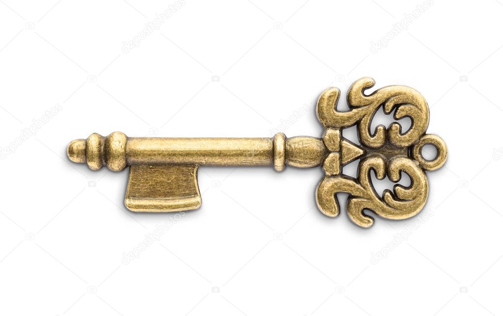 Vintage golden skeleton key isolated on white background