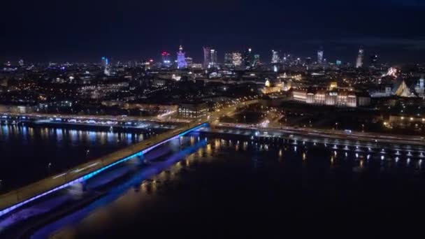 Éjszakai City Aerial Timelapse Város Skyline Háttérben Varsói Főváros Lengyelország — Stock videók