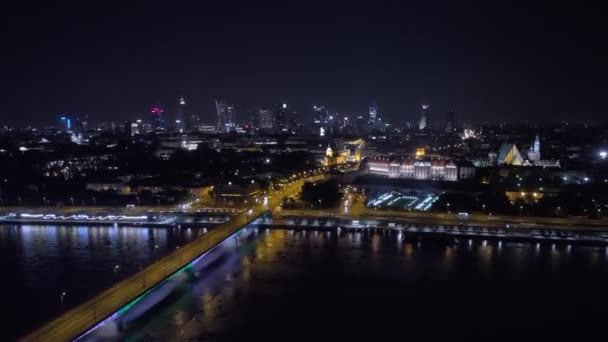 Warszawa Hyperlapse Nocne Miasto Aerial Timelapse Tło Miasta Widok Lotu — Wideo stockowe