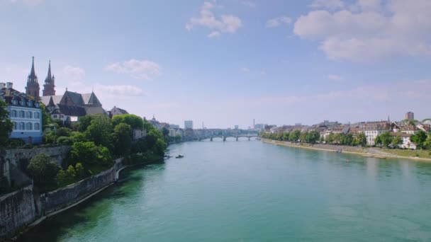 Basileia Timelapse Arquitetura Longo Rio Reno Basileia Basileia Stadt Suíça — Vídeo de Stock