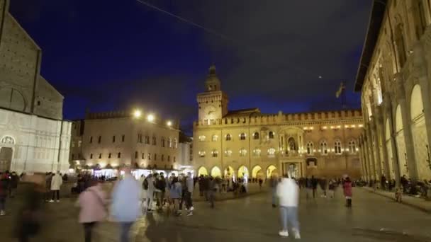 Bologna Itálie Centrum Města Timuplynout Hlavní Náměstí Piazza Maggiore Italské — Stock video