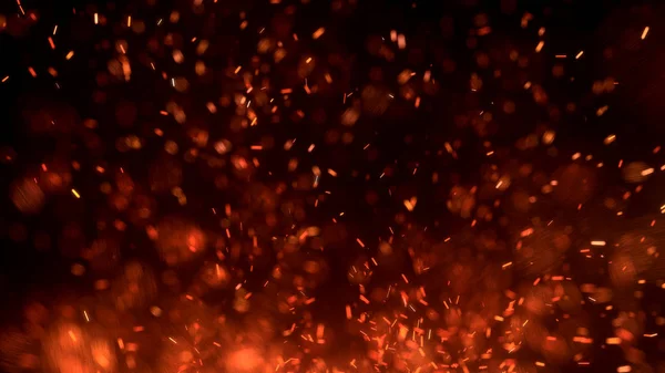 Burning Red Hot Sparks Fly Large Fire Night Sky Beautiful — Stock Photo, Image