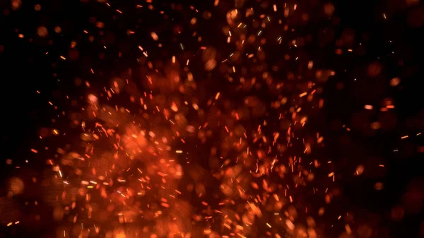 Chispas Rojas Ardientes Vuelan Desde Gran Fuego Cielo Nocturno Hermoso —  Fotos de Stock