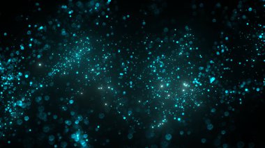 Siyah arkaplan üzerinde yüzen soyut gerçek Cyan tozu 