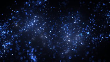 Siyah arkaplan üzerinde yüzen soyut gerçek mavi toz 