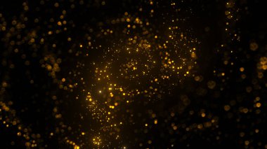 Siyah arkaplanda yüzen soyut gerçek sarı toz 