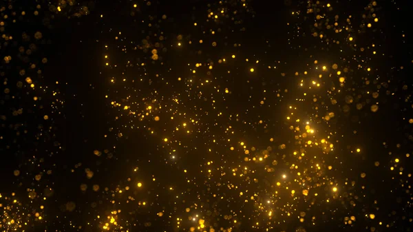 Abstract Real Yellow Dust Floating Black Background — Stock Photo, Image