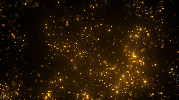 Abstract real yellow dust floating over black background