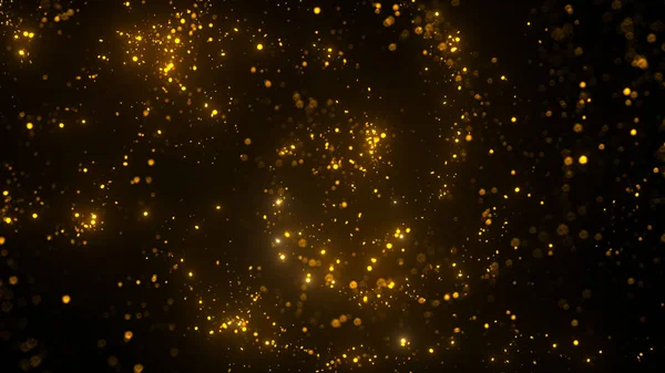 Siyah arkaplanda yüzen soyut gerçek sarı toz 