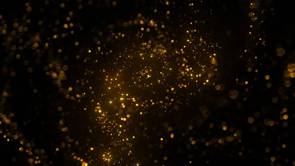 Siyah arkaplanda yüzen soyut gerçek sarı toz 