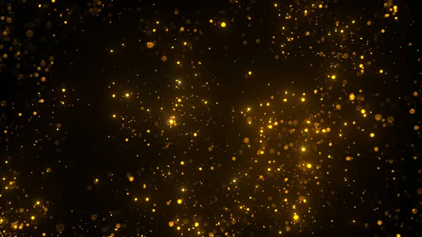 Abstract Real Yellow Dust Floating Black Background — Stock Photo, Image