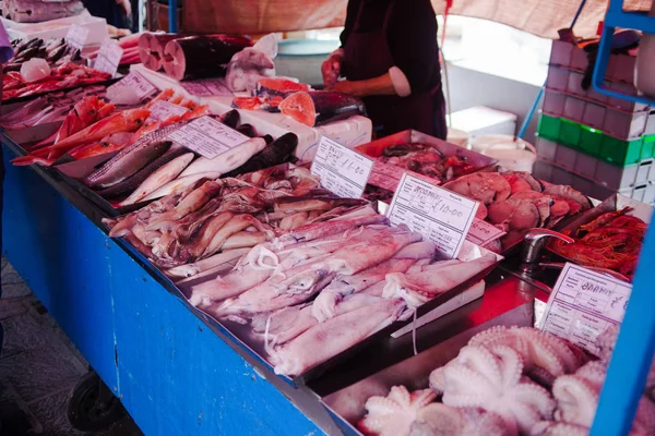 Lulas Frescas Mercado Peixe Marsaxlokk Malta — Fotografia de Stock