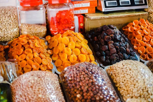 Marrakech Markt Verzameling Van Verschillende Rozijnen Droge Fruitmix Voedselmarkt Droog — Stockfoto