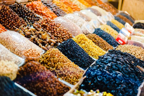 Marrakesh market. Collection of various raisins. Dry fruit mix on food market,  dry fruits, dried fruits, different types of dry fruits, Assortment of dried fruits at market. At Marrakesh Bazaar